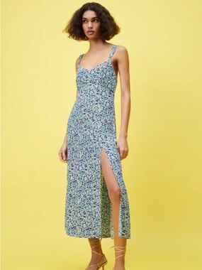 Zara Floral Maxi Dress with slit on side - Purple & Green & Blue